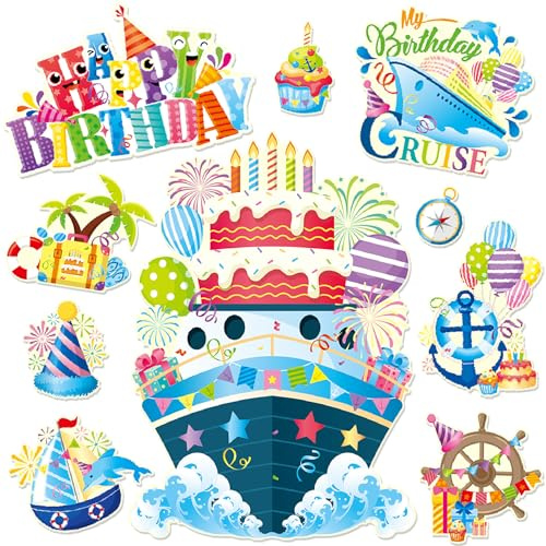 PHOGARY 10pcs Glow Birthday Magnets for Cruise, Funny Fridge Refrigerator Magnets for Cruise Cabins Metal Door Decorations