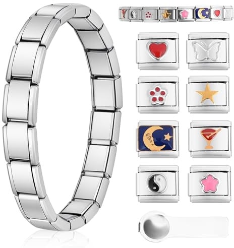 Ouxayapl Italian Charm Bracelet Gold, Italian Charms Armband Set, DIY Abnehmbare Module für 9mm Armbände, Italian Charm Armbänder Bracelet Gold Charms mit Öffnungswerkzeug für Mädchen Junge Geschenk