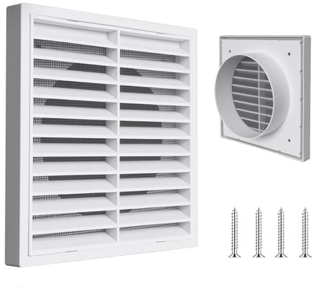 Metall-Lüftungsabdeckung Rechteckig Lüftungsgitter 100mm 125mm 150mm 200mm, mit Lamellen Jalousie & Insektenschutz(ID: 5(125mm))