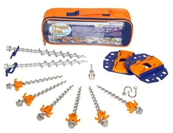 Peggy Peg – HeavyDuty Markisenbefestigung Set mit Fix&Go Anker-Platten 2.0 & Edelstahl Schraubheringen – Bodenhalterung zur Fixierung von Markisenfüßen beim Camping – Für extrem Harte & weiche Böden