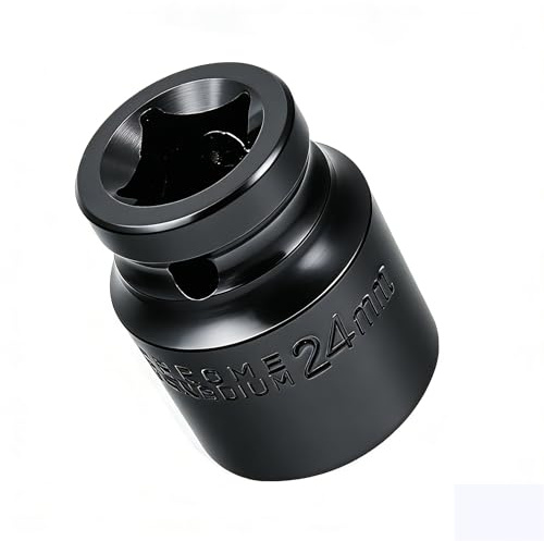 Youzzei 24mm Impact Socket 1/2 Drive 6Pt Shallow Metric Socket CR-V Coated | Electrophoretic Coating CR-V Steel 24mm Socket 1/2 Drive, 6-Point Design, For Auto Repair Mechanical Maintenance DIY