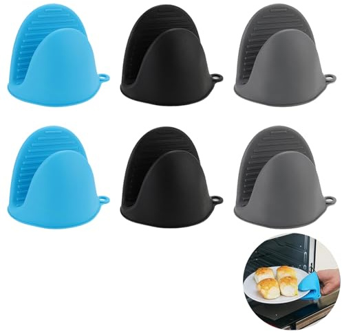 3 Pares Mini Guantes de Horno de Silicona, Guantes de Cocina Antideslizantes y Resistentes al Calor, Ideales para Barbacoa, Hornear, Cocinar, en 3 Colores Vibrantes