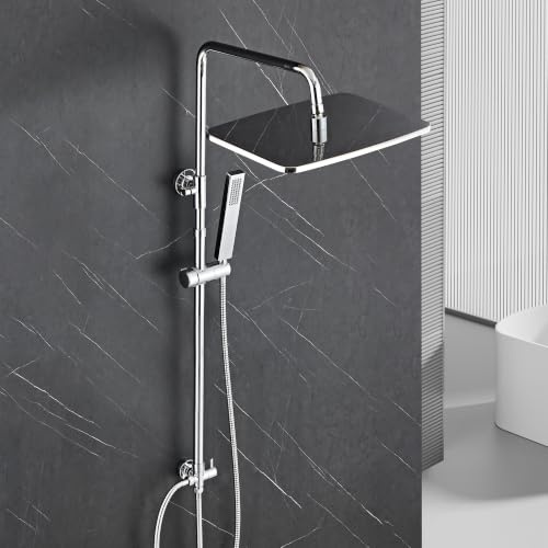 Görbach Edelstahl Duschset ohne Armatur, XXL Kopfbrause 35x25 cm Chrom | Regendusche Duschsystem mit Höhenverstellbare Duschstange 74–114 cm, Geeignet für vorhandene Bohrlöcher, Premium Regendusche