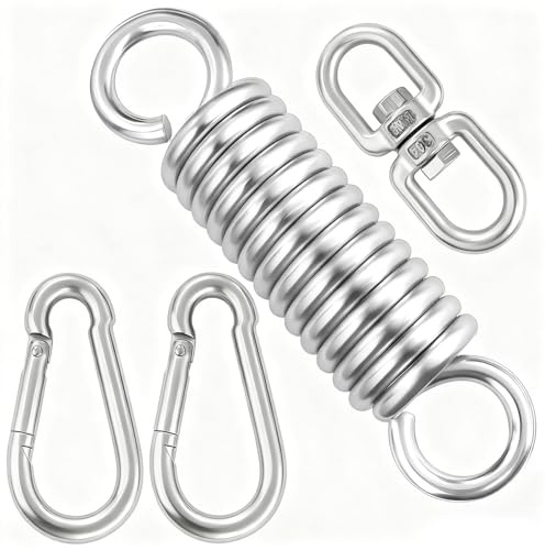 AYUMAL Schwingfeder für Hängesessel Set, Stahlfeder Tragfähigkeit bis 250kg | Mit 360° Swivel Haken und 2 M8 Karabinerhaken, Edelstahl 304, Ausgezeichnete Elastizität, Robust und Langlebig