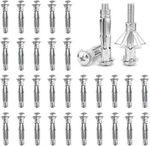 CRCFSUK 50 Stück Hohlraumdübel Metall-M4x32mm Hohlwanddübel Verzinkt Metalldübel Spreizdübel für Befestigungen in Gipskartonplatten, Hohlwände, Spanplatten