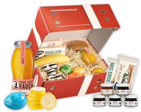 Hansen Obst Geschenkbox Frühstück mit Geschenkverpackung Die Klassische - Geschenk mit frischem Obst und mehr - Frühstücksbox - Obstbox