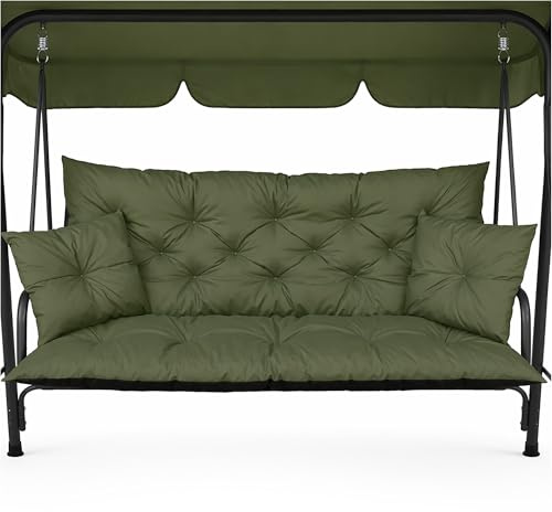 EDANTI Hollywoodschaukel Auflage 180x60x50 cm Grün | Wasserdicht, Inkl. 2 kleine Kissen, Bankauflage, Gartenmöbel Sitzkissen