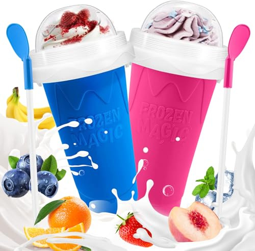 Cosblisvia Slushie Cup Slushy Cup Slushie Maker Machine 2 Pack For Kids Families Students For Home Picnic Summer Festival DIY Frozen Drink Maker Blue Pink