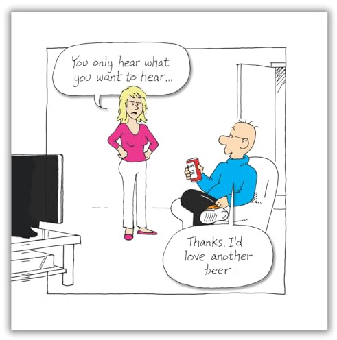Emotional Rescue Norbert & Val Lustige Geburtstagskarte für Ihn, You Only Hear What You Want To Hear, Mehrfarbig
