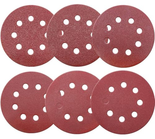 Maveek 60 Pcs 125mm Sanding Discs, 5 Inch Round Hook and Loop Sanding Discs, 10 x 40/60/80/120/180/240 Mixed Grit Orbital Sander Discs Sanding Pads For Sanding and Polishing Wood Walls Metal