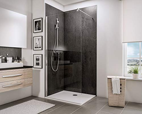Schulte paroi de douche fixe à l’italienne 100 x 190 cm, aspect chromé, barre 122 cm incluse, montage gauche droite, verre de sécurité 5 mm transparent, plage de réglage 98.2-100.0