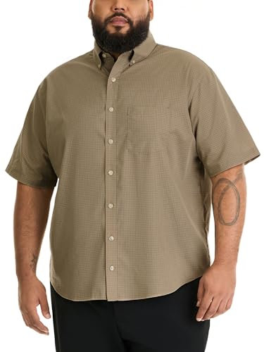 Van Heusen Men's Big and Tall Wrinkle Free Short Sleeve Button Down Shirt, Aluminum, XXL