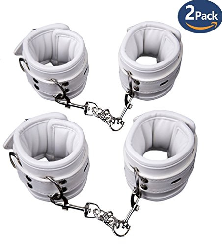 Hanyi Weiches Leder SM Handschellen Einstellbar Weiß Erotik Handfesseln und Fußschellen Bondage Set Sexspielzeug [2 Pack]