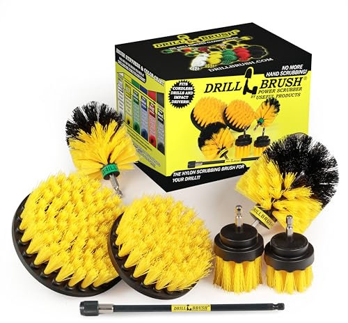 Drillbrush Ultimate Grout Cleaning Kit with Long Reach Extension - Shower Curtain - Bath Mat - Bathroom Cleaner - Drill Brush - Tile and Grout Cleaner - Bathtub, Shower, Sink, Toilet, Bidet, Flooring