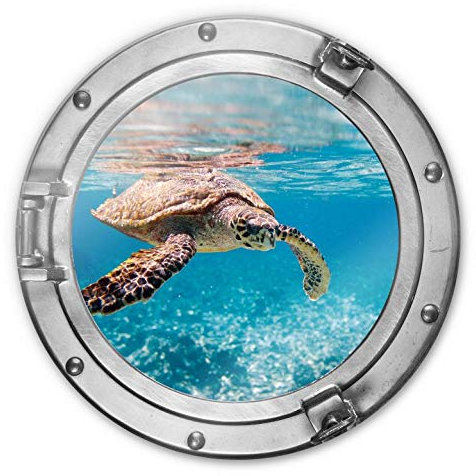 K&L Wall Art Schildkröte auf Reisen Glasbild rund Wellness Badezimmer Glasposter WC Wanddeko Maritime Bilder