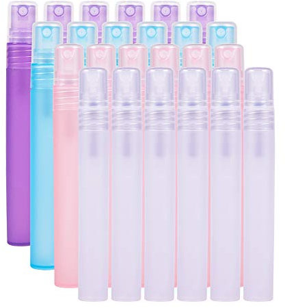 BENECREAT 24 Pack 10ml Botella Plástica Vacía de Aerosol de Niebla de Gota Rellenable Conveniente para Aceites Esenciales, Productos de Belleza Orgánicos,Detergentes Caseros y Aromaterapia 4 Colores