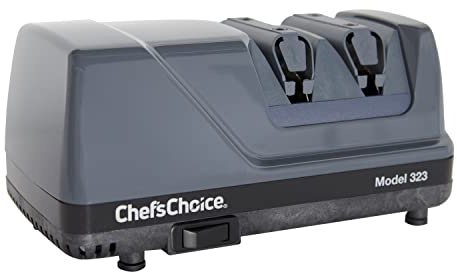 Chef’sChoice 0323000 Commercial Electric Sharpener with Diamond Abrasive Honing for 20 Degree Straight Edge and Serrated Knives, has Precision angle guides, 2 Stage, Gray