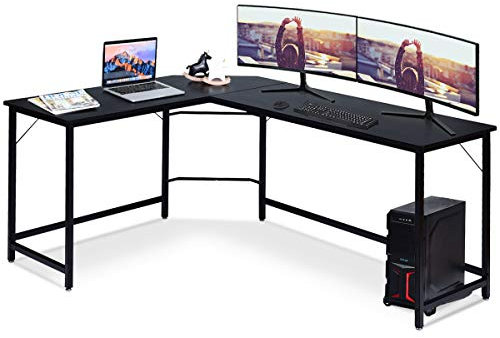 COSTWAY Scrivania Angolare Salvaspazio, Scrivania Porta PC a Forma di L con Porta CPU, Scrivania ad Angolo in Legno e Ferro per Studio e Ufficio, Portata 100 kg, 168 x 125 x 74 cm (Nero)