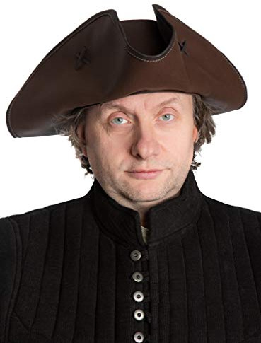 Andracor - Handgefertigter Dreispitz - Piratenhut aus echtem Leder für Karneval, Mittelalter-Markt, Cosplay, Fantasy & Steampunk - Farbe: Braun - Hutgröße: 56-58