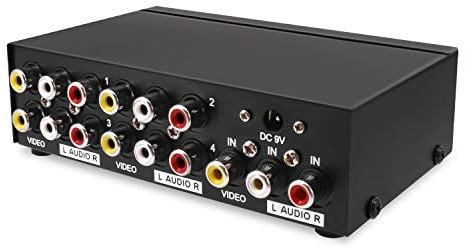 QiCheng & LYS Amplificador de Audio y Video, 1 Entrada 4 Salidas 3 RCA AV Amplificador Divisor de Audio y Video, para decodificador DVD DVR TV analógica (1 a 4)