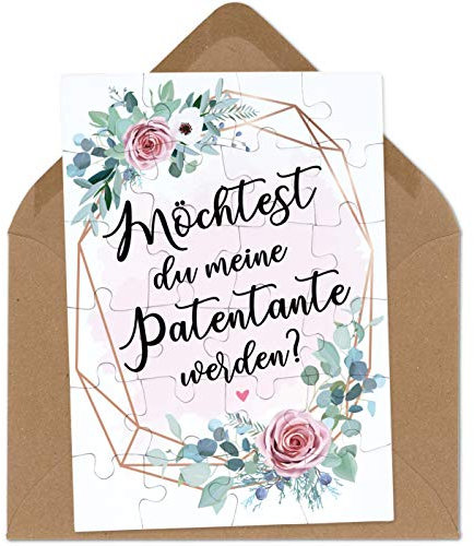 OWLBOOK Patentante Fragen rosa Blumenkranz Puzzle mit Brief-Umschlag Geschenke Geschenkideen für Patentante zur Geburt & Schwangerschaft zur Taufe