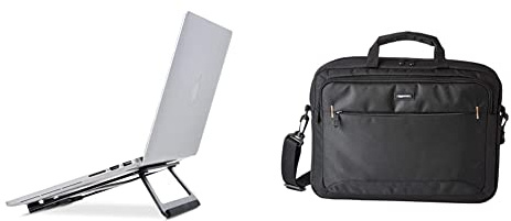Amazon Basics - Supporto richiudibile in alluminio per PC portatili con display fino a 15”, Nero & Borsa a tracolla per laptop, computer e tablet da 15.6'' (40 cm), nero, confezione da 1