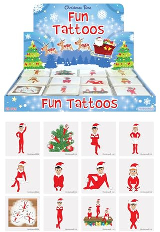 Henbrandt 24 x Mini Elfin Around Weihnachten Temporäre Transfer-Tattoos für Kinder Jungen und Mädchen Festliche Xmas Strumpf Adventskalender Füllstoffe