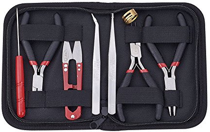 Cheriswelry Schmuckzangen-Set, 8-teilig, Rundzangen, Seitenschneider, Drahtschneider, Scheren, Perlenpinzette, Perlen-Ahlen, Ringe mit schwarzer Tasche, Mini-Schmuck-Werkzeug für Schmuckreparatur
