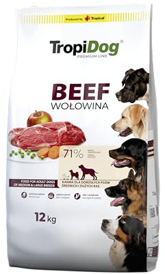 Premium Trockenfutter für Hunde, reich an Rindfleisch mit Reis, für Erwachsene mittlerer und großer Rassen, 12 kg