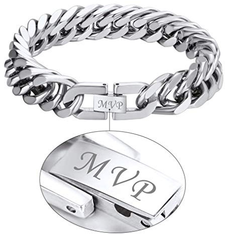 Bandmax Edelstahl Armkette 23cm für Männer Jungen, 12mm massive Herren personalisiert Panzerkette Armband schwere Panzerarmband dicke Gliederarmband Armschmuck Accessoire für Weihnachten Geburtstag