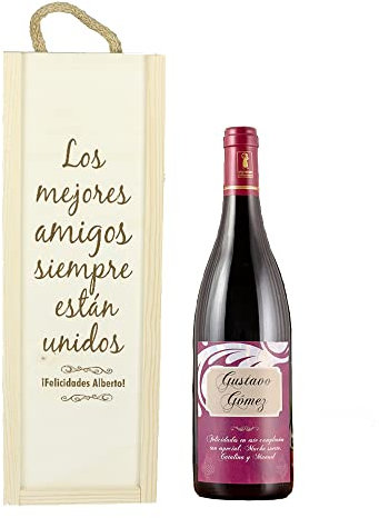CALLE DEL REGALO Botella de vino con caja de madera personalizada con nombre, apellido y dedicatoria