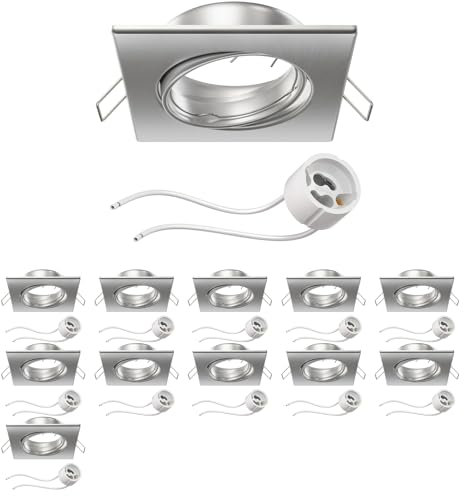 ledscom.de 12 Stück Deckeneinbaurahmen RIR Einbaurahmen chrom matt eckig schwenkbar (LED/Halogen/GU10/MR16/PAR16/50mm) inkl. GU10 Fassung