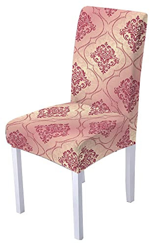 Highdi Stuhlhussen 1/2/4/6 er Set Spannbezug Stuhlbezüge, Abnehmbare Waschbar Stuhlbezug Elastisch Hussen, 3D Boho Drucken Stretch Stuhlüberzug für Esszimmer Hotel Party (Rosa Barock,6 er Set)
