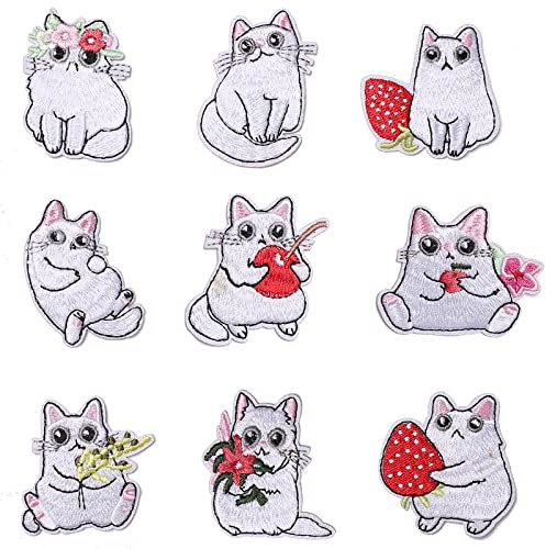 TACVEL 9 Pieces Animal Embroidered Iron on Patch, Cats Iron on Patches Set, Sew On/Iron on Patch Applique for Clothes, Dress, Hat, Jeans, DIY Accessories