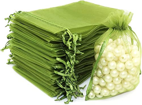 NIANOPKM 50 Stück Grün Organzasäckchen 9x7 cm Organzabeutel Hochzeit Säckchen Geschenkbeutel KordelzugGeschenkbeutel Mesh Beutel für Schmuck Süssigkeit Lavendel