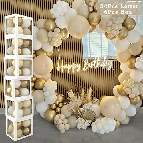 60 Stück Babyparty-Dekorationsboxen für Jungen und Mädchen, weiße, transparente Ballonboxen mit 54 Buchstaben (BABY+A-Z), Babyblöcke für Babyparty,Geburtstagsparty-Luftballons im Hintergrund