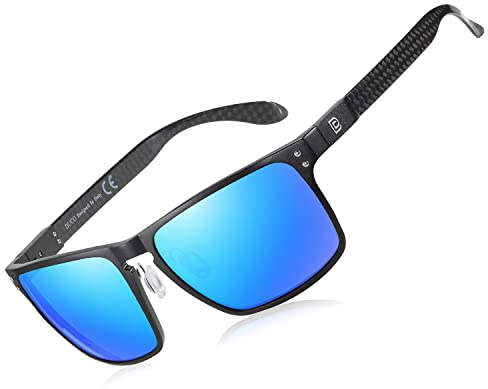DUCO Al-Mg Polarisierte Sonnenbrille Herren mit Kohlefaser-Bügel DC8208 | 24g Ultraleichte Metallrahmen, UV400-Schutz, Verspiegelte Linsen, Feder-Scharnier, Verstellbaren Nasenpads für Fahren, Sport