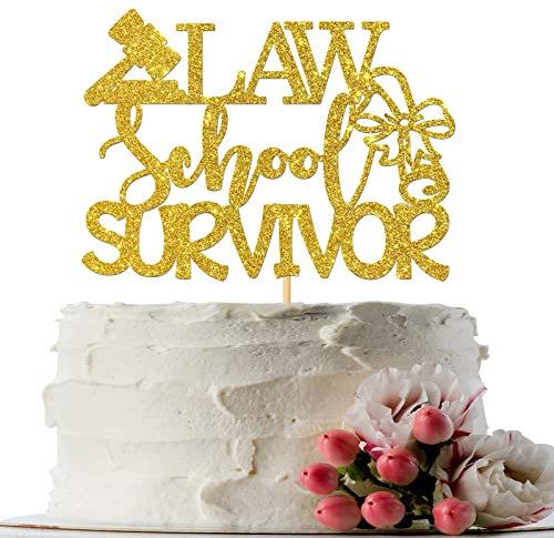 INNORU Law School Survivor Cake Topper, Congrats Lawyer Cake Decor, High School Law School Graduation Party Dekorationen, Gold Glitter