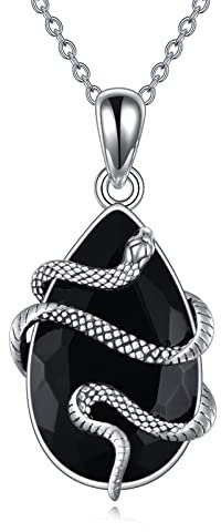 YFN Schlangen Halskette Sterling Silber Schwarzer Obsidian Anhänger Turmalin Kristall Heilung Schmuck Spiritueller Schutz Geschenke für Damen Mädchen