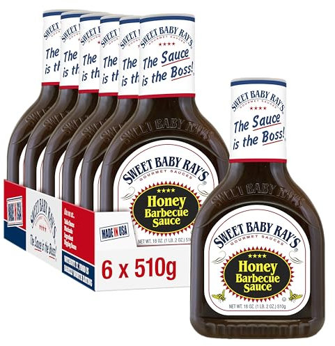 Sweet Baby Ray's Honey BBQ Sauce, Pack of 6 x18oz bottles, Sweet Barbeque sauce, Perfect for Burgers, Ribs and Chicken – 510g Bottle
