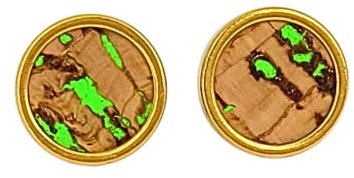 HAPPY CROWNS Edelstahl Ohrstecker gold silber oder rosegold | rund 6, 8,10mm | Kork Ohrringe natur Neon Grün Einschlüssen | Schmuck Unikate aus Deutschland | Nickelfreier Ohrschmuck | Vegan Handmade