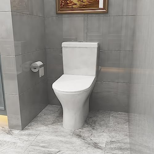 Biubiubath Round Toilet Close Coupled Soft Close Seat Cistern Modern Bathroom WC Pan
