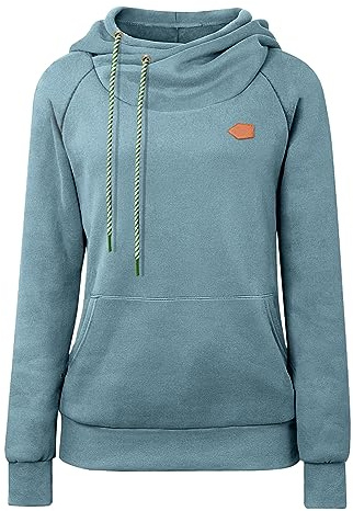 Cassiecy Hoodie Damen Winter Langarm Stehkragen Kapuzenpullover Warme Casual Pullover Hoody mit Kapuze(Hellgrün, M
