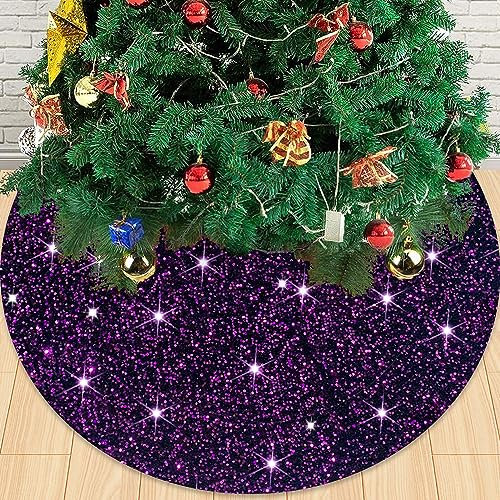 Gonna per albero di Natale viola, 91 cm, con paillettes artificiali, per Halloween, decorazione autunnale, in velluto, reversibile, per feste invernali