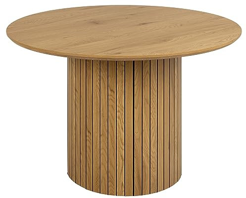 AC Design Furniture Yaron Esstisch in Wildeichenoptik für 4 Personen, Säulenfuß mit Lamellenfront, Runder Esstisch, Ø: 120 x H: 75 cm, Natur