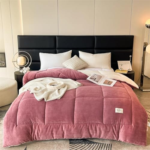 Confort Thicken Agneau Cashmere Hiver Double Lit Fluffy Couverture Bois Thermique Réversible Épais Rose