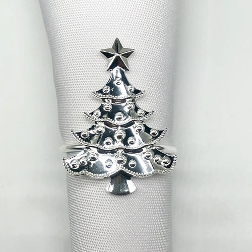 24 Stück Serviettenringe Weihnachtsbaum Silber Serviettenring Weihnachts Serviettenschnalle Serviettenhalter Vintage Tishdeko für Hochzeit Weihnachten Party Esstisch Thanksgiving Party Urlaub Hochzeit