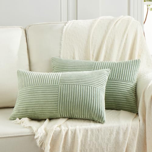 FDTERN 2er Set Salbeigrün Kordsamt Kissenbezug 30x50CM Weich Moderne Dekorative Kissenbezüge Kissenhülle Dekokissenbezug Sofakissen Dekokissen Boho Deko für Sofa Schlafzimmer Wohnzimmer Balkon