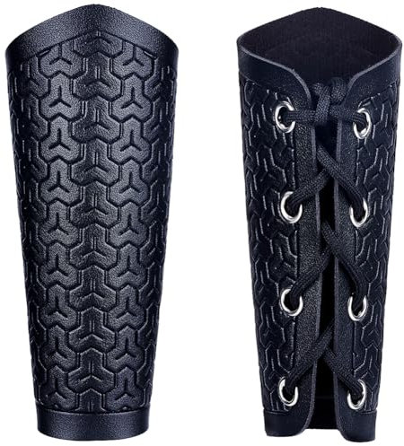 GORGECRAFT 2Stk Lederstulpen-Armband Schwarzes Leder Armschutz Mittelalterliches Gebirgsmuster Rüstungsarmschienen Retro-Verstellbares PU-Lederarmband Rüstungsmanschette Für Halloween-Ritter-Cosplay