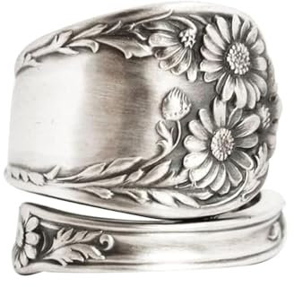 Bagues Réglables En Forme De Cuillère En Tournesol, Promesse De Mariage, Fiançailles, Bohème Vintage Bague Ouverte Bandes Extensibles Pour Femmes Filles, Hommes, Bijoux Rétro, Cadeaux d'Anniversaire